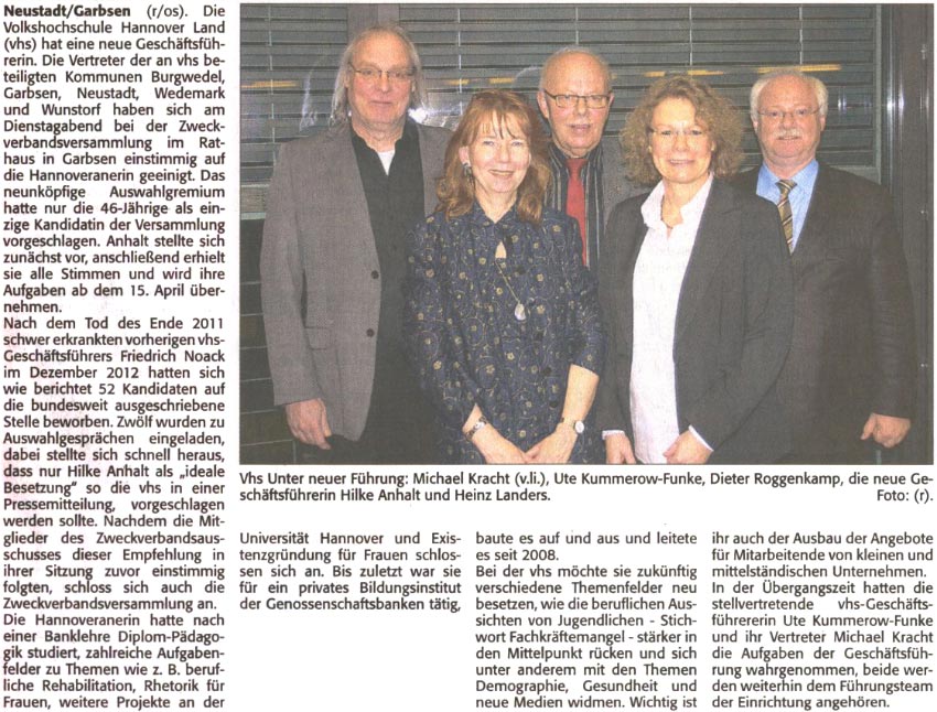 Hilke Anhalt heit Friedrich Noacks Nachfolgerin bei der Volkshochschule (Bild und Text)