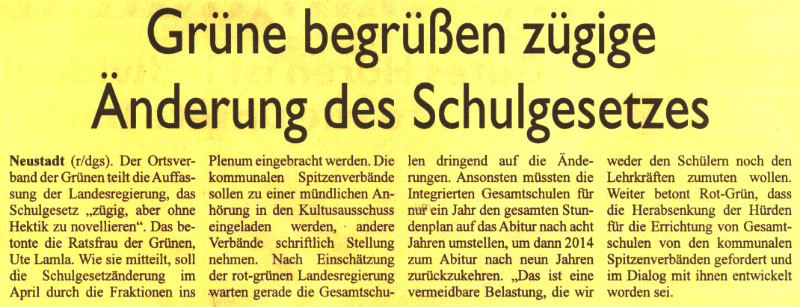 Grne begren zgige nderung des Schulgesetzes (Text)