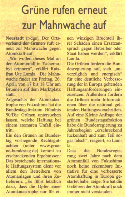 Grne rufen rneut zur Mahnwache auf (Text)