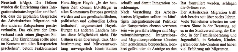 Grne sprechen sich fr Grndung eines Integrationsbeirates aus (Text)