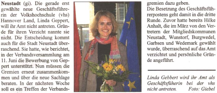 Auch die nchste vhs-Chefin will ihren Posten nicht antreten (Text und Bild)