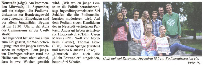 Jugendrat veranstaltet Podiumsdiskussion fr Erstwhler (Bild und Text)