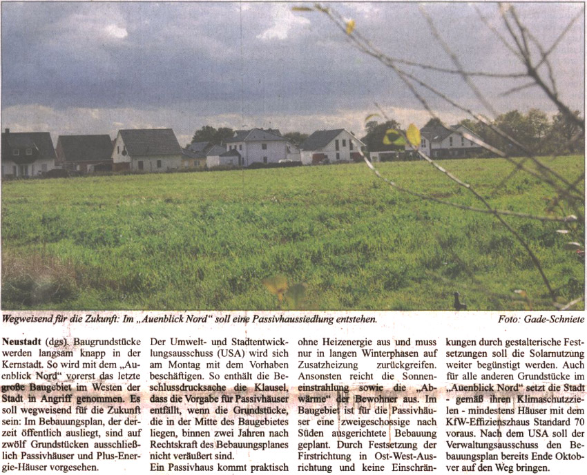 Klimaschutz pur: im "Auenblick Nord" setzt die Stadt voll auf Passivhuser (Bild und Text)