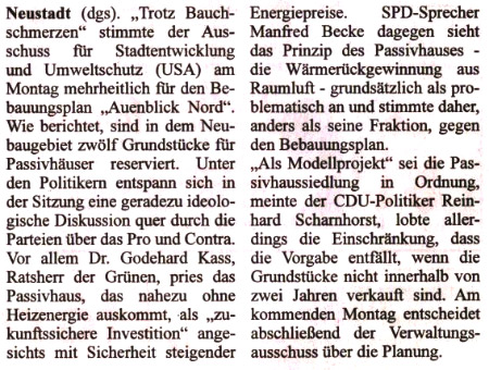 Trotz Bauchschmerzen: Ausschuss fr Passivhuser (Text)