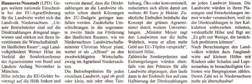 Landvolk befrchtet in der Endstufe Halbierung der EU-Direktzahlungen (Text)