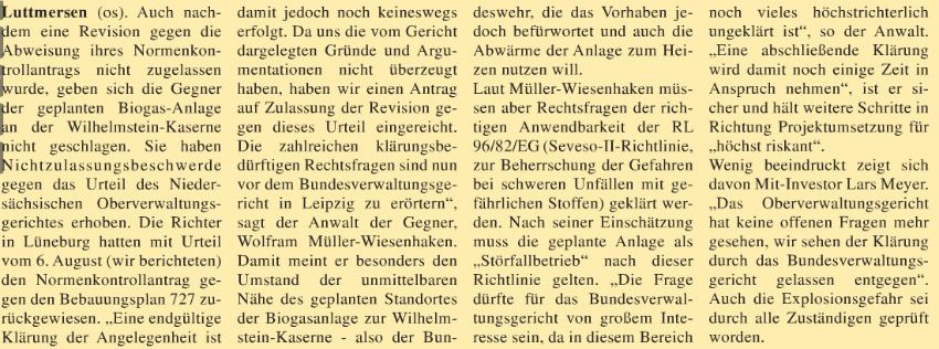 Biogas-Gegner wollen wegen Gefahr von Strfllen weiterklagen (Text)