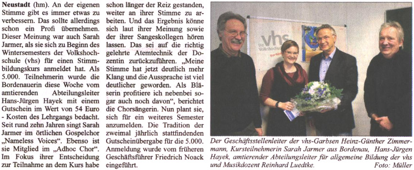 vhs verleiht Sarah Jarmer noch mehr Stimme (Bild und Text)