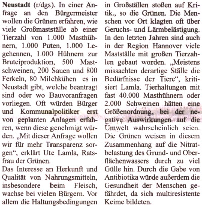 Maststlle: Grne wollen mehr Transparenz