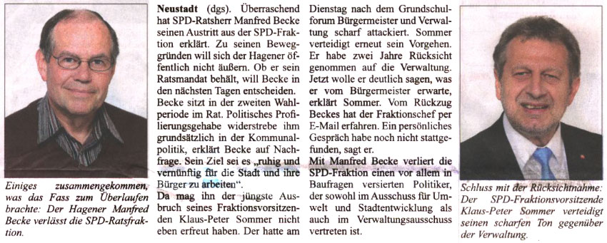 berraschung: Ratsherr Manfred Becke tritt aus der SPD-Ratsfraktion aus (Bilder und Text)