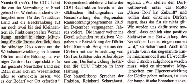 CDU setzt weiter auf Entwicklungsmglichkeiten der Drfer (Text)