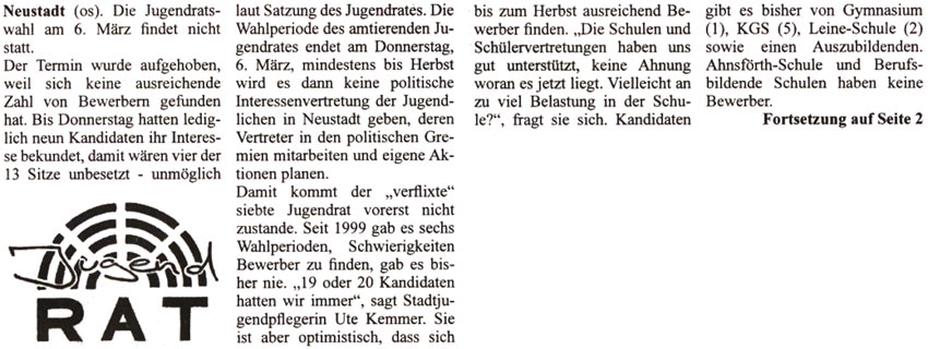 Der "verflixte" siebte Jugendrat - Wahl platzt mangels Bewerbern (Text)