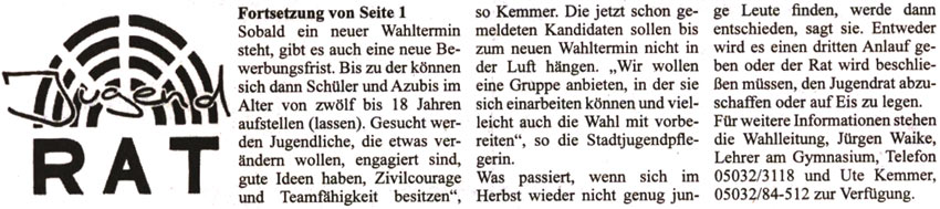 Der "verflixte" siebte Jugendrat - Wahl platzt mangels Bewerbern - Fortsetzung (Text)