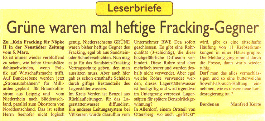 Grne waren mal heftige Fracking-Gegner (Text)