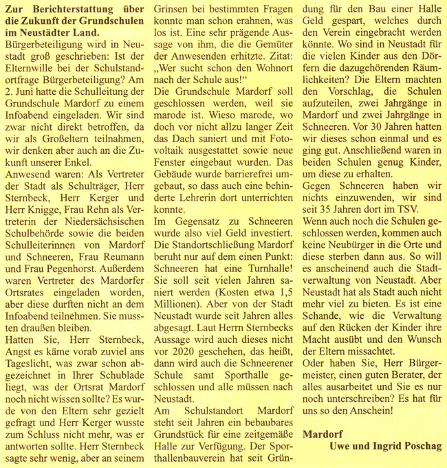 Wenn die Schulen geschlossen werden, kommen auch keine Neubrger mehr (Text)