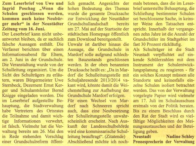 Leserbrief ist sachlich falsch (Text)