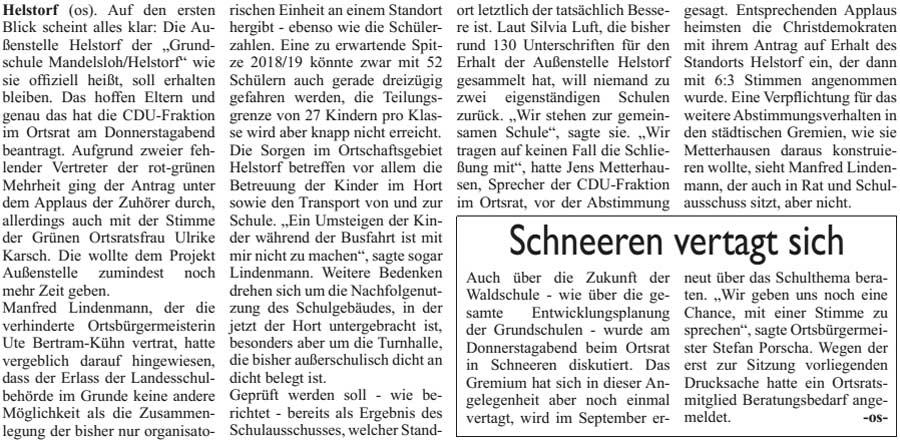 Gundschuldiskussion: Ortsrats-CDU will alles beim Alten lassen (Bild und Text)