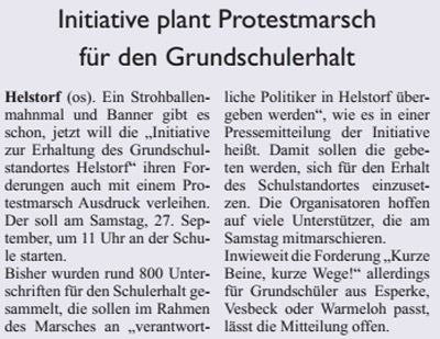 Initiative plant Protestmarsch<BR>fr den Grundschulerhalt  (Text)