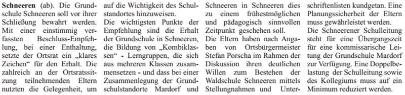 Grundschule soll bleiben (Text)