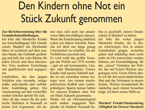 Den Kindern ohne Not ein Stck Zukunft genommen (Text)