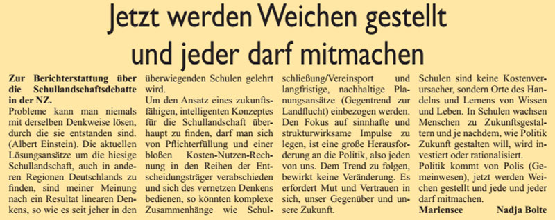 Jetzt werden Weichen gestellt und jeder darf mitmachen (Text)