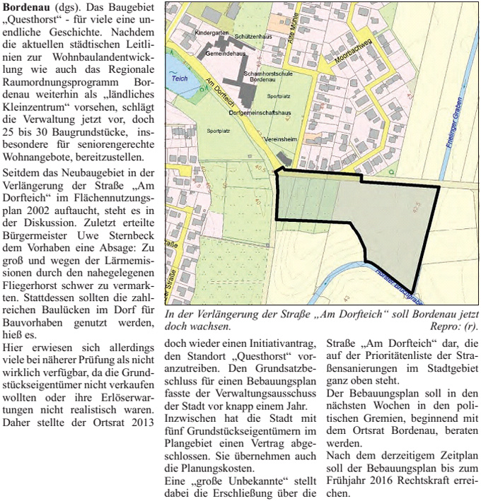 Baugebiet "Questhorst" - ein neuer Anlauf (Text und Karte)