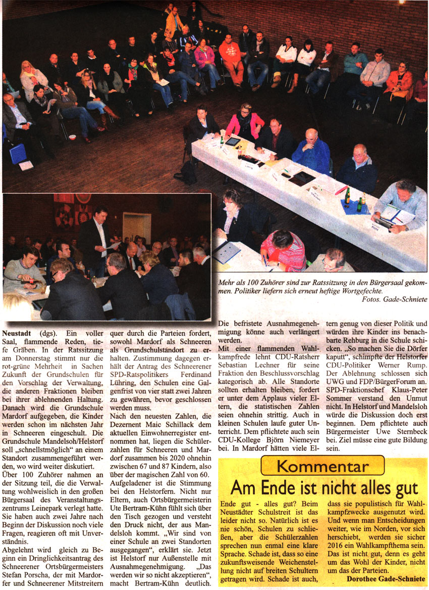 Zukunft der Grundschulen - Beschluss gefasst, aber die Diskussion geht weiter (Text und Bilder)