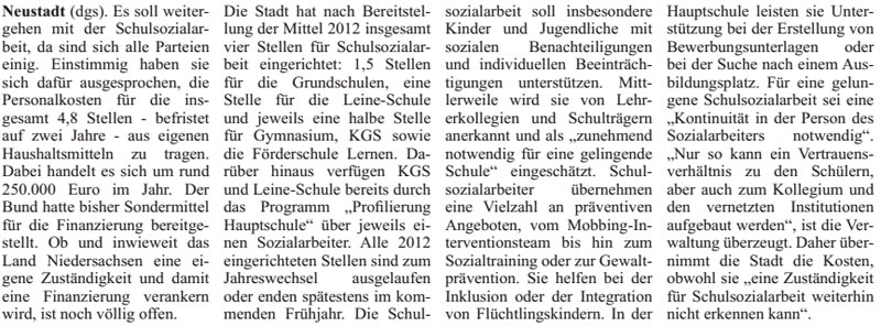 Schulsozialarbeit luft weiter (Text)