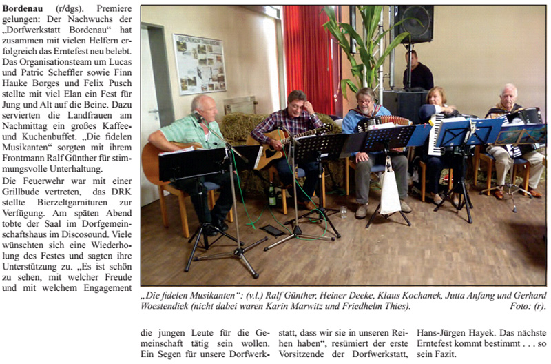 Wiederbelebung des Erntefestes ein voller Erfolg (Text und Bild)