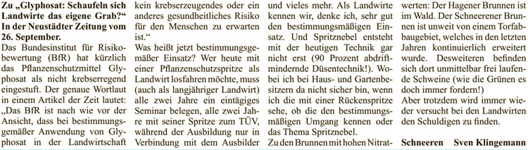 Immer sind die Landwirte Schuld (Leserbrief)