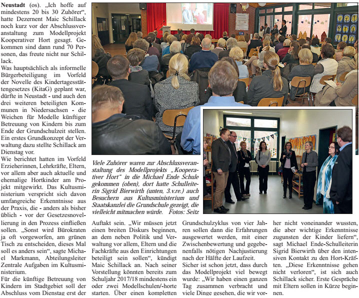 Kooperativer Hort: Neustadt auf dem Weg zur knftigen Kinderbetreuung (Text und Blder)