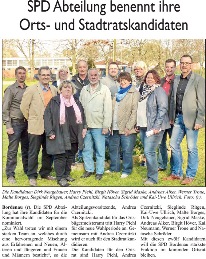 SPD Abteilung benennt ihre Orts- und Stadtratskandidaten (Text und Bild)