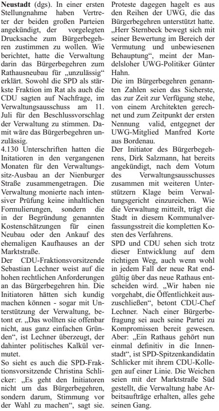 SPD und CDU stimmen zu: Bürgerbegehren ist unzulässig (Text)