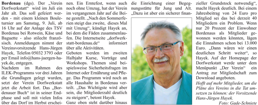 "Dorfwerkstatt" feiert Geburtstag und wnscht sich mehr Mitglieder (Text und Bild)