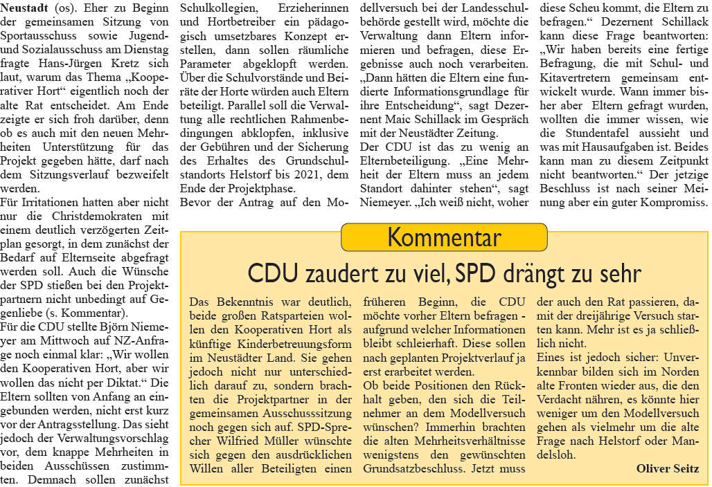 >Kooperativer Hort: Nach zähem Ringe stehen Mehrheiten für Grundsatzbeschluss