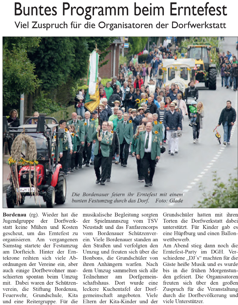 Buntes Programm beim Erntefest (Text und Bild)