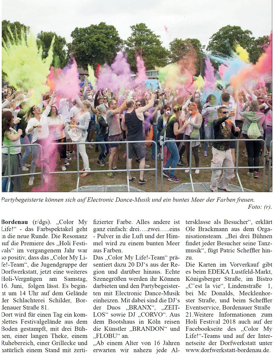 Der Vorverkauf luft: Das nchste Holi-Festival steigt am 16. Juni (Bild und Text)