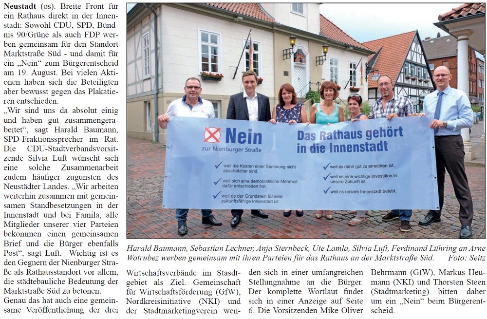 Etablierte Parteien setzen sich gemeinsam fr ein Rathaus in der Innenstadt ein (Text und Bild)