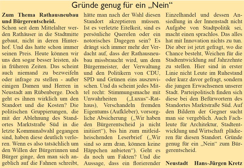 Leserbrief: Grnde genug fr ein "Nein"