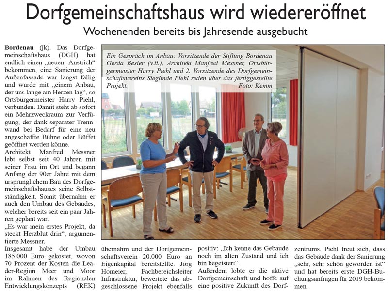 Dorfgemeinschaftshaus wird wiedererffnet (Bild und Text)